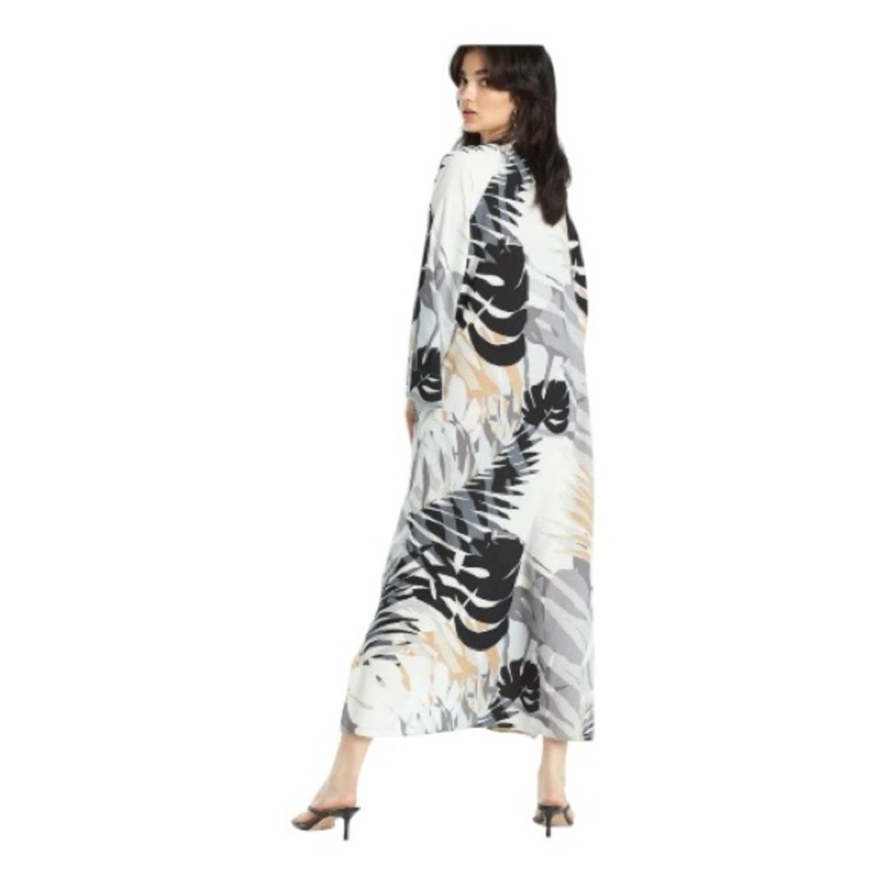 Natori Palm Leaf Caftan Dress Size S Tropical Resort Maxi Coverup Lounge - Picture 3 of 16